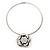 Silver Tone Crystal Rose Medallion Choker Necklace - - view 2