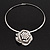 Silver Tone Crystal Rose Medallion Choker Necklace - - view 8