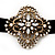 Black Velour Ribbon Diamante Filigree Cross Choker In Burn Gold Tone Metal - 29cm Length (7cm extension) - view 5