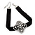 Black Velour Ribbon Diamante Filigree Cross Choker In Silver Tone Metal - 29cm Length (7cm extension) - view 10