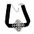 Black Velour Ribbon Diamante Filigree Cross Choker In Silver Tone Metal - 29cm Length (7cm extension) - view 5