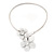White Enamel Floral Choker Necklace In Silver Plated Metal - view 2