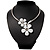 White Enamel Floral Choker Necklace In Silver Plated Metal