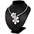White Enamel Floral Choker Necklace In Silver Plated Metal - view 4