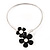 Black Enamel Floral Choker Necklace In Silver Plated Metal - view 2