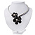 Black Enamel Floral Choker Necklace In Silver Plated Metal