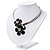 Black Enamel Floral Choker Necklace In Silver Plated Metal - view 4