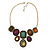 Vintage Multlicoloured Jewelled 'Bib Style' Necklace In Bronze Tone Metal - 36cm Length (5cm extension) - view 6