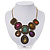 Vintage Multlicoloured Jewelled 'Bib Style' Necklace In Bronze Tone Metal - 36cm Length (5cm extension)