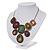 Vintage Multlicoloured Jewelled 'Bib Style' Necklace In Bronze Tone Metal - 36cm Length (5cm extension) - view 7