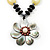 Large Mother of Pearl Flower Pendant & Wooden, Simulated Pearl Beaded Necklace - 52cm Length - view 3