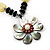 Large Mother of Pearl Flower Pendant & Wooden, Simulated Pearl Beaded Necklace - 52cm Length - view 4