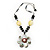 Large Mother of Pearl Flower Pendant & Wooden, Simulated Pearl Beaded Necklace - 52cm Length - view 5