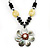 Large Mother of Pearl Flower Pendant & Wooden, Simulated Pearl Beaded Necklace - 52cm Length - view 6