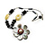 Large Mother of Pearl Flower Pendant & Wooden, Simulated Pearl Beaded Necklace - 52cm Length