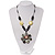 Large Mother of Pearl Flower Pendant & Wooden, Simulated Pearl Beaded Necklace - 52cm Length - view 2