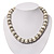 Light Cream Imitation Pearl Bead & Silvertone Metal Ring Stretch Choker Necklace - view 4
