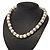 Light Cream Imitation Pearl Bead & Silvertone Metal Ring Stretch Choker Necklace - view 2