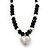 Black Glass/Metal Beaded 'Heart' Pendant Necklace On Velour Ribbon - 46cm Length (with 5cm extension) - view 6