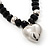 Black Glass/Metal Beaded 'Heart' Pendant Necklace On Velour Ribbon - 46cm Length (with 5cm extension) - view 3