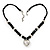 Black Glass/Metal Beaded 'Heart' Pendant Necklace On Velour Ribbon - 46cm Length (with 5cm extension)