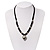 Black Glass/Metal Beaded 'Heart' Pendant Necklace On Velour Ribbon - 46cm Length (with 5cm extension) - view 2