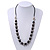 Black Glass Bead Leather Style Cord Necklace - 64cm Length