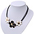 Black/White Enamel Daisy Flower Cotton Cord Magnetic Necklace - 36cm Length - view 5