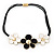 Black/White Enamel Daisy Flower Cotton Cord Magnetic Necklace - 36cm Length - view 2