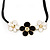 Black/White Enamel Daisy Flower Cotton Cord Magnetic Necklace - 36cm Length - view 8