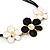 Black/White Enamel Daisy Flower Cotton Cord Magnetic Necklace - 36cm Length - view 3