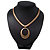 Brushed Gold Plated 'Oval' Pendant Necklace - 40cm Length/ 7cm Extension - view 4