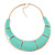 Mint Green Enamel Egyptian Bib Style Choker Necklace In Gold Plating - 38cm Length /7cm Extension - view 2