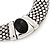 Wide Chunky Mesh Magnetic Choker Necklace With Black Stone In Silver Plating - 40cm Length - view 6