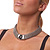 Wide Chunky Mesh Magnetic Choker Necklace With Black Stone In Silver Plating - 40cm Length - view 8