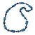 Blue Square Acrylic Bead With White Strips Long Necklace - 80cm Length