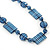 Blue Square Acrylic Bead With White Strips Long Necklace - 80cm Length - view 3