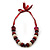 Chunky Burgundy Wood, Glass & Fabric Bead Necklace On Silk Ribbon - Adjustable - view 6