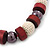 Chunky Burgundy Wood, Glass & Fabric Bead Necklace On Silk Ribbon - Adjustable - view 3