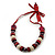Chunky Burgundy Wood, Glass & Fabric Bead Necklace On Silk Ribbon - Adjustable - view 2
