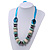 Chunky Light Green Wood, Glass & Fabric Bead Necklace On Light Blue Silk Ribbon - Adjustable - view 3