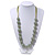 Long Round Pale Green Resin 'Cracked Effect' Bead Necklace With Silk Ribbon - Adjustable - view 4