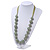 Long Round Pale Green Resin 'Cracked Effect' Bead Necklace With Silk Ribbon - Adjustable - view 5