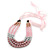 Long Multi Layered Pink/Metallic Silver/Magnolia Acrylic Bead Necklace With Pink Silk Ribbon - Adjustable - view 6