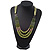Long Multi Layered Lime/Gold/Green/Transparent Acrylic Bead Necklace With Light Green Silk Ribbon - Adjustable - view 5