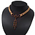 Victorian Light Brown Suede Style Diamante Choker Necklace In Bronze Metal - 34cm Length with 7cm extension - view 9