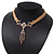 Victorian Light Brown Suede Style Diamante Choker Necklace In Silver Tone Metal - 34cm Length with 7cm extension - view 9
