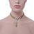 Victorian Olive Green Suede Style Diamante Choker Necklace In Silver Tone Metal - 34cm Length with 7cm extension - view 4