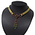 Victorian Olive Green Suede Style Diamante Choker Necklace In Bronze Tone Metal - 34cm Length with 7cm extension - view 9