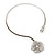 Clear Swarovski Crystal 'Flower' Pendant Hammered Collar Necklace In Burn Silver Finish - 38cm Length - view 4